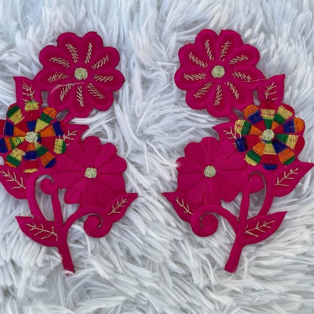 Iron On Patches Deep Pink Flower Patches for Craft Clothes Accessory lot of 2 - Picture 9 of 10